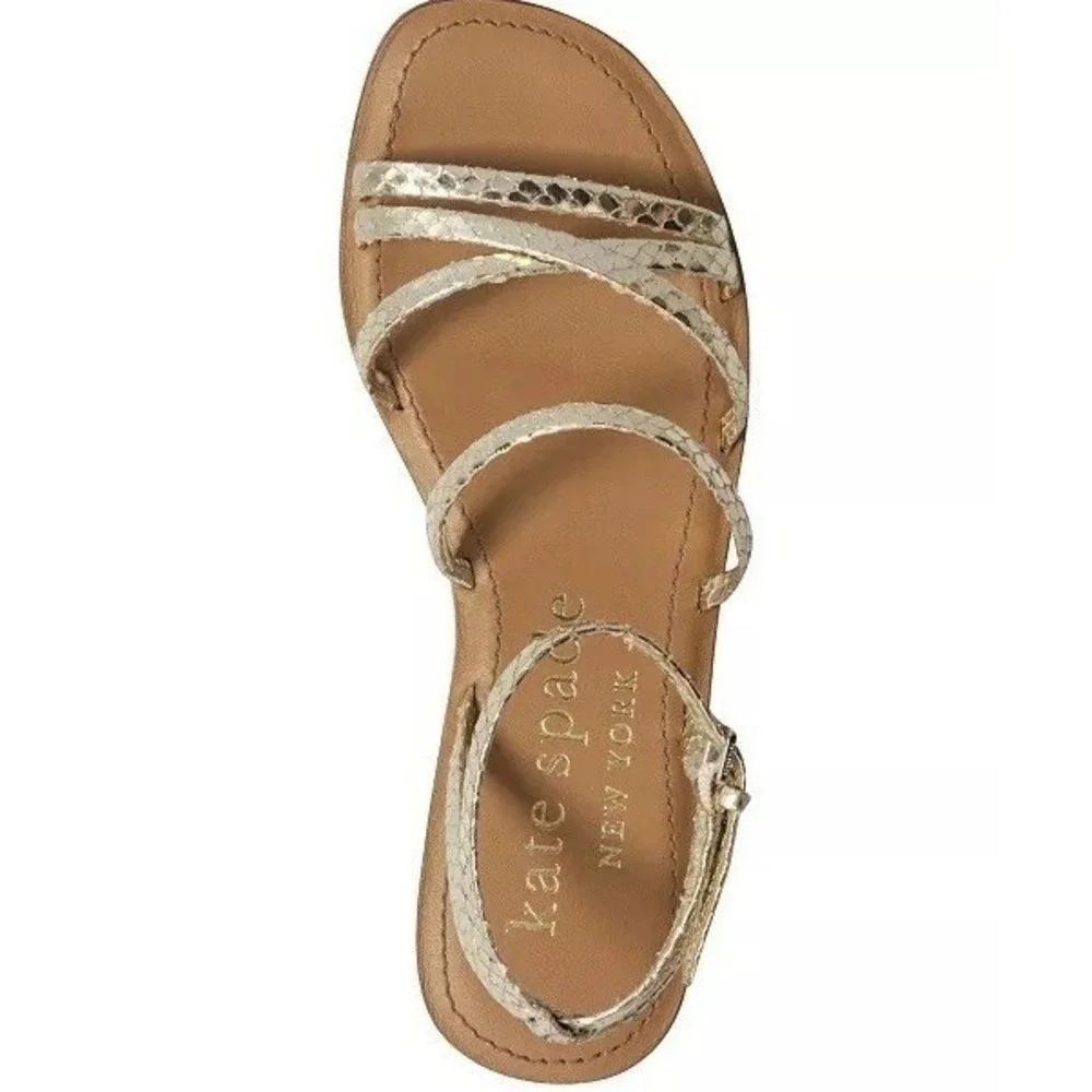 $178 KATE SPADE NEW YORK Women's 7B Gold Ankle Leather Gladiator Sandals Shoes
